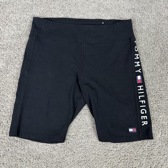 Tommy Hilfiger Shorts Womens XL Black Sport Bike Logo High Rise Cotton - Picture 1 of 9
